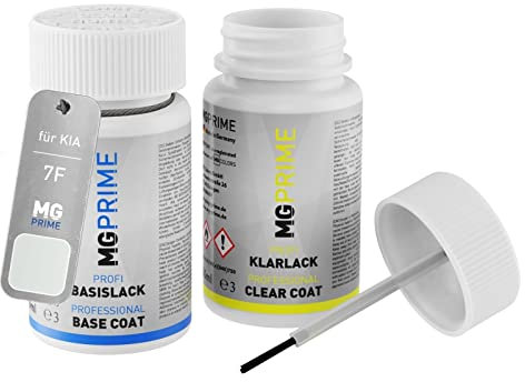 MG PRIME Autolack Lackstift Set für KIA 7F Solid White/Solid Weiss Basislack Klarlack je 50ml