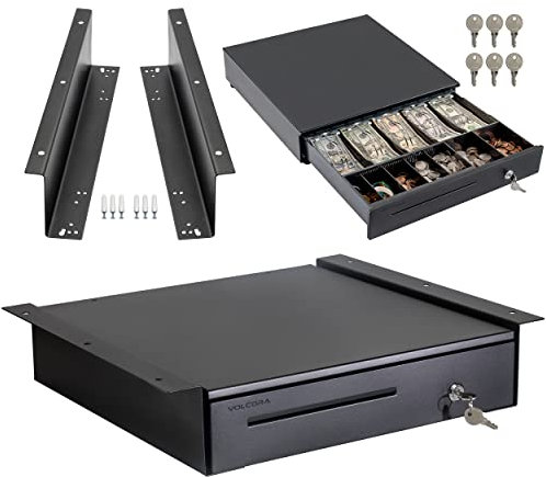 Registrierkassenschublade mit Untertisch-Montage-Metallhalterung – 40.6 cm schwarze Kassenschublade für POS, 5 Bill 6 Münzkassette, 24 V RJ11/RJ12 Schlüsselschloss, Medienslot – für Unternehmen