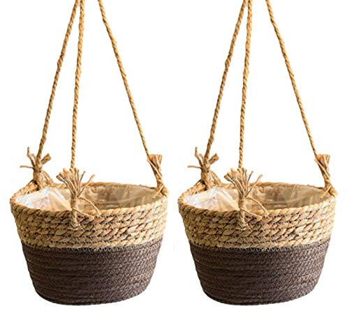 Hapeisy Lot de 2 paniers de fleurs suspendus en corde de jute pour pots de fleurs à suspendre