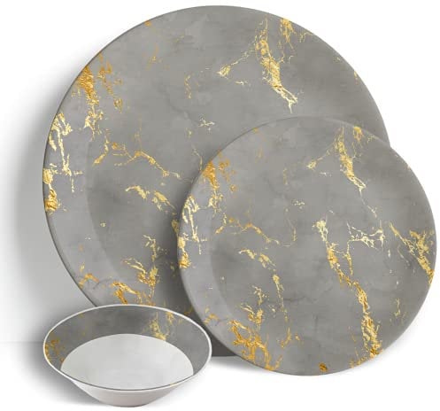 Peacock Supplies - Grey & Gold Marble - 18pc Dinner Set - Ceramic Porcelain China