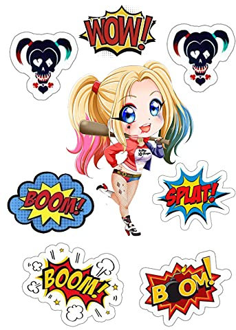 Harley Quinn 7 Stuck - je.ca 7-9cm, 1x 16cm Cake Topper,Tortenaufleger,Geburtstag,Tortendeko,