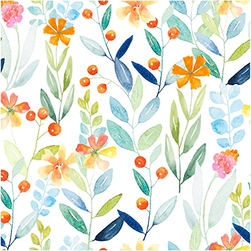 UniGoos Aquarell-Tapete, bunt, botanisches Blumenmuster, zum Abziehen und Aufkleben, Retro, abnehmbar, selbstklebendes Kontaktpapier, Regal, Arbeitsplatte, Schlafzimmer, Dekoration, 45 x 299,7 cm