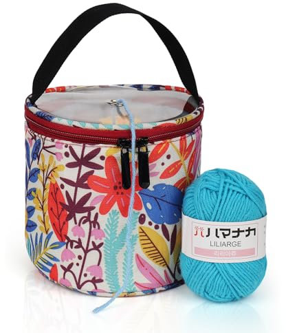 Coopay Mini Garntasche, Klein Wolle Tasche für Kinder und Anfänger, Garn Aufbewahrung zum Aufbewahren von Wollknäuel und Stricknadeln/Häkelnadel Set und Laufendem Projekt, Orangenblätter