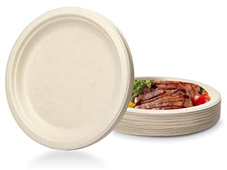 Lot de 50 assiettes en papier 100 % super rigides, naturelles, biodégradables, jetables et respectueuses de l'environnement, très résistantes, recyclables, parfaites pour les pique-niques (22,9 cm)