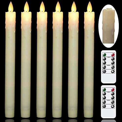 Mavandes Velas sin llama con dos mandos a distancia,Velas LED para ventanas con temporizador, sin llama Pack de 6 velas de cera auténtica color marfil (2 x 23,6cm)