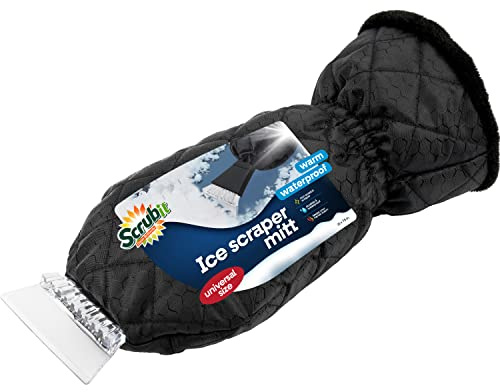 SCRUBIT Ice Scraper with Glove - Car Windshield Scraper for Ice and Snow w/Fleece Mitt - Quickly Scrape and Remove Snow While Staying Warm - Waterproof & Windproof - Car Scraper Snow Brush (Black)