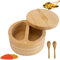 BOJVESH Salt Box with 3 Small Wooden Spoons, Swivel Lid Container with Magnetic Swivel Lid, Salt Spice Storage Box for Kitchen Seasonings, Spices, Herbs, Pepper or Small Items (2-Compartment)