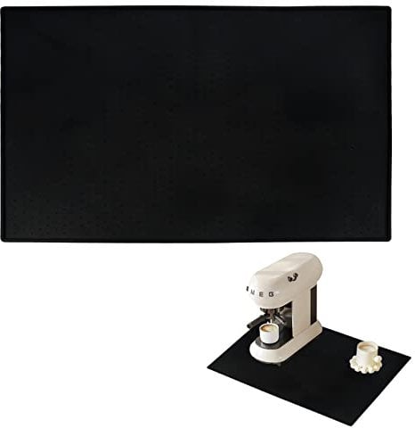 Silikonmatte Kaffeemaschine Unterlage, 48 x 30 CM Untersetzer Kaffeevollautomat, Kaffeemaschine Anti-Rutsch Wasserdicht Unterlage mit Granulatdesign zur Stabilisierung der Kaffeemaschine (Schwarz)