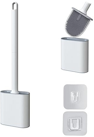 Toilet Brush and Holder Set, Silicone Flex Cleaner Brush for Bathroom, Wall Mounted Toilet Bowl Brush, Toilet Cleaner Brush Set for Bathroom Deep Cleaning (White)