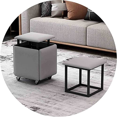 JUNNIU Magic Cube Stools 5 en 1 Silla anidada con Asiento de Cuero y Ruedas, Muebles para el hogar, Comedor, Cocina, otomanas apilables Suaves (tamaño: 45x45x45 cm, Color: Gris Claro) Decoration