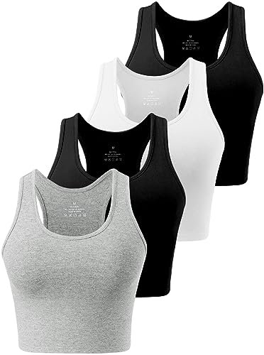 Star Vibe 4 Stücke Sport Crop Top Set Damen Basic Sporttop Tanktops Frauen Yoga Sport Top Damen Fitness Black/White/Black/Light Grey M