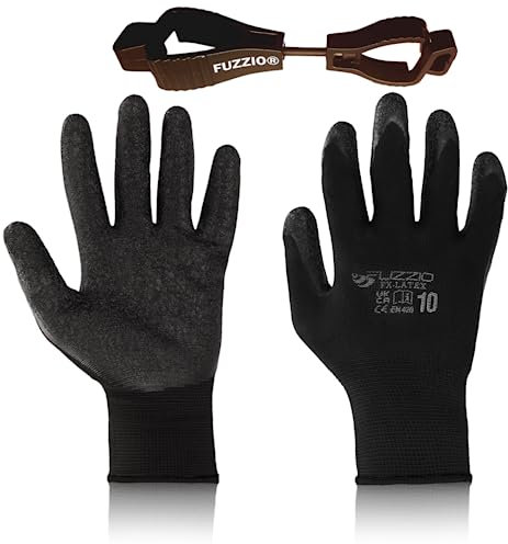 FUZZIO 24 Paar Latex besichtet Garten Arbeitshandschuhe Handschuh-Klammern M-8 Schwarz