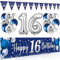 16 Geburtstag Deko für Jungen und Mädchen - Happy Birthday Banner Blau Silber, Luftballons, Wimpel Girlande, Hintergrund Ballons Marineblau Silber für Party Dekoration