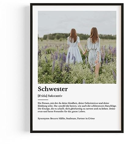 Foto Geschenk Schwester - Eigenes Bild hochladen als Geschenk für Schwester Geburtstag - Ideal als Geburtstagsgeschenk für Schwester oder an Weihnachten - Beliebte personalisierte Geschenke Schwester