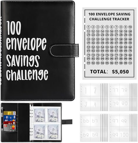 100 Geldsparbinder Herausforderung, Sparheft für Geld 100 Envelope Challenge A5 Binderumschlag für Bargeldfüllung, Sparbuch mit 25 Budgetkarten um 5050€ zu Sparen- Weihnachtsgeschenke für Kinder