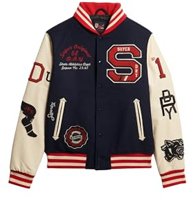 Superdry Herren College Varsity Bomberjacke mit Aufnähern Atlantik Marineblau M
