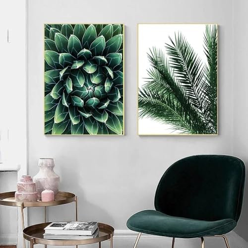 FQYYWL Nordische Minimalistische Wandkunst Kaktus Agave Pflanze HD Öl auf Leinwandbild Poster Poster Wohnzimmer Schlafzimmer Home Decoration Kein Rahmen-A_30x40cmX2