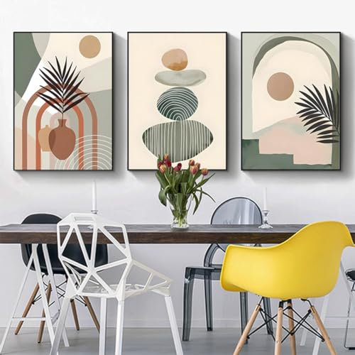 3er Set Poster Bohemian Poster Set Aesthetic Pflanze Bilder Moderne Abstrakt Kunst Wandbilder Boho Deko Bilder,Ohne Rahmen (Poster-08,70x100cm*3Pcs)