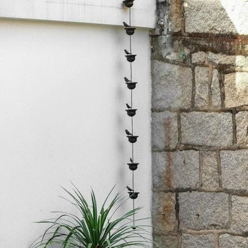 YUANGANG Cadena de lluvia de hierro para exteriores, cadena de lluvia de metal, diseño de pájaros, cadena de lluvia para decoración de canalones