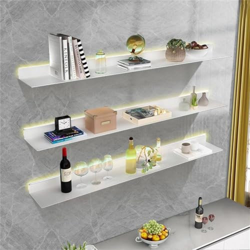 Schwimmende Aufbewahrungswandregale mit LED-Licht, Beleuchtungsregal für gewerbliche Bar, schwebende Bücherregale aus Metall, für Schlafzimmer, Wohnzimmer, Badezimmer,Weiß,120 * 20 * 6CM