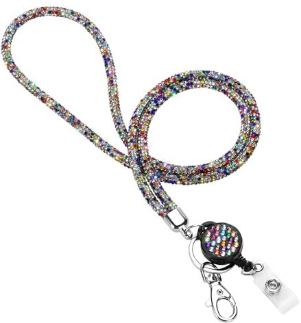 Soleebee Kartenhalter Trageband, Bling Strass Schlüsselband Lanyard mit Schlüsselring Kristall Halsband Damenkette Halskette Kit für Schlüsselanhänger ID-Kartenhalter (Bunt mit Ausweis JoJo)