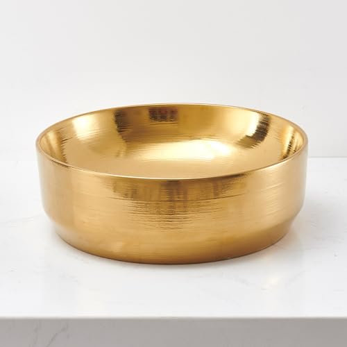 NATURFLAIR FCH5384 Bathroom Ceramic Wash Basin, Countertop Washbasin, Round 350 x 120 mm, Handmade Wash Basin,Waschbecken aus goldener Keramik
