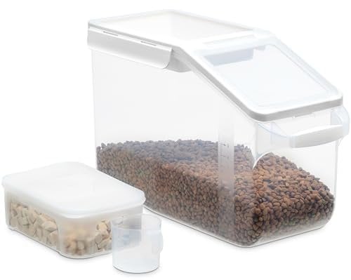 Citylife Pet Food Storage Container, Dog Food Container with Wheels & Measuring Cup, Airtight, BPA-Free, Top Flip, Cat Food Containers for Dry Food, White, XL