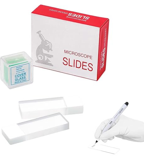 Estresen 50 Stück Objektträger Weiß mit runden Kanten, 100 Stück 22 x 22 mm quadratische Deckgläser, Deckglas für Mikroskope, Wissenschaftsunterricht