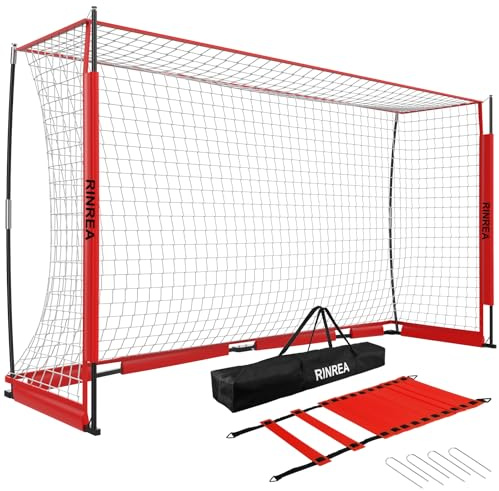 RINREA Portable Soccer Goal, Collapsible Soccer Goal Net Metal Base, Quick Setup Soccer Training Equipment with 1 Carry Bag, 1 Agility Ladder, 4 Ground Nails