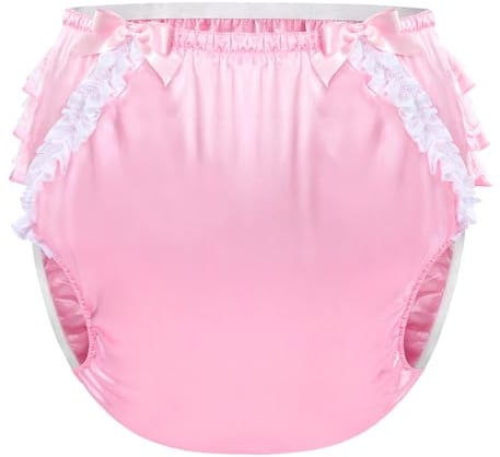 LittleForBig Washable Reusable Waterproof Ruffled Lace Bow Pretty in Pink Satin Over Adult Diaper Cover L