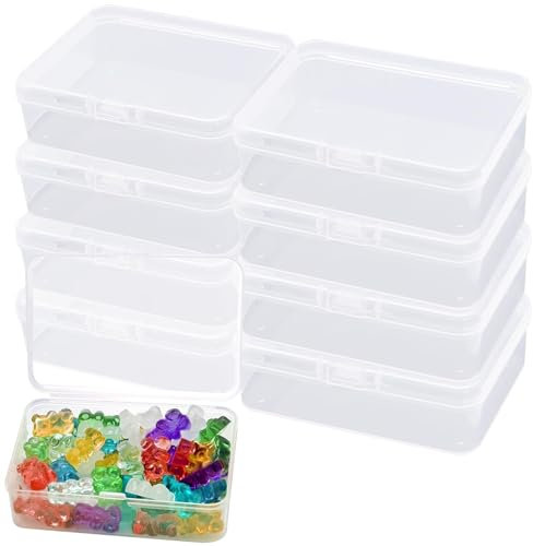 Cisolen 10Pcs Small Plastic Containers with Lids Mini Rectangular Empty Container Box Case Mini Clear Plastic Organizer Storage Box Containers for Collecting Small Items Beads Jewelry Business Cards