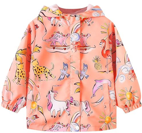Domueay Giacca Impermeabile Bambina Giacca Antipioggia Antivento con Cappuccio Primaverile Autunno Giubbotto Cerniera Leggera Traspirante Cappotto Softshell Ragazza 9-10 Anni, Rosa