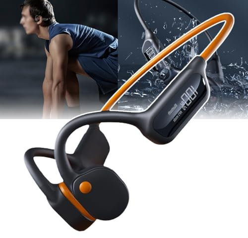 Bone Conduction Headphones(Bluetooth 5.3), 20 Meters Waterproof+HIFI Sound Quality, Magnetic Charging/300 Hours of Standby, Button Type/open Type/30g, for Exercise/swimming,Orange
