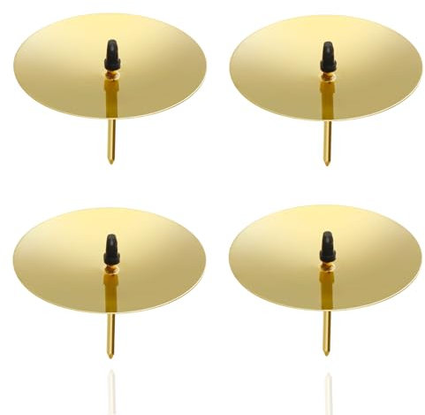 4X Adventskranzstecker 5 cm Kerzenhalter - universell für Kerzen - Kerzenteller mit Dorn - Kerzenstecker für Adventskranz Weihnachten Adventskranzhalter mit Dorn (Gold)