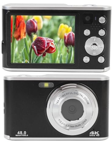 Appareil Photo Numérique 4K, Appareil Photo Autofocus 48 MP Selfie avec Double Objectif Avant et Arrière, Léger, Zoom Numérique 16X, Caméra Vidéo de Voyage Compacte pour (Black)