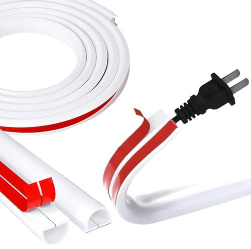 1 Meter Micro Cable Trunking, 15x10mm Half Round Self Adhesive Cable Cover White PVC Hider Cable Management Trunking Semi-circular Flexible Wire Mini Cover One-Cord Channel for Electric Wires