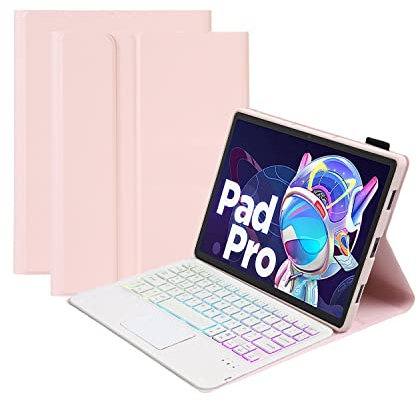 Custodia con Tastiera per Lenovo Tab P12 12.7 inch 2023, Cover Posteriore in TPU Morbido, Tastiera Bluetooth retroilluminata magneticamente Rimovibile,Rosa