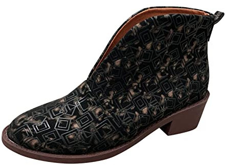 Generico Imbottitura per Stivali di Gomma Uomo Bootie Stivali Corti alla con Tacco Grosso in Pelle Stampata con Vintage da Donna Scarpe E Scarpe Donna Stivali Gomma Scarpe (Black, 38)