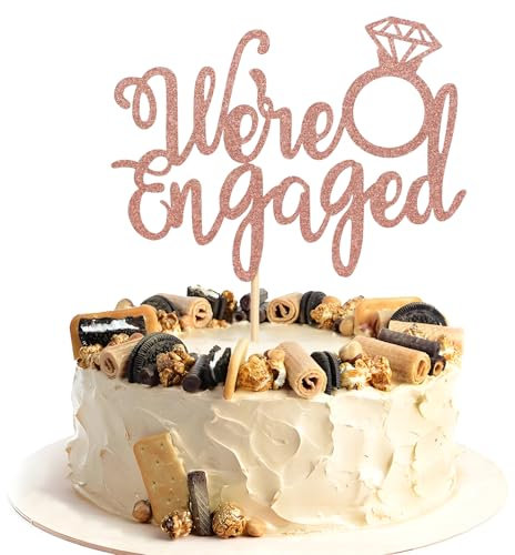ZpiLkes We're Engaged Cake Topper Glitter with Ring Bridal Shower Cake Pick Decorations for Bridal Engagement Wedding Cake Party Engagement Party Supplies Rose Gold
