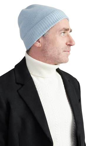 Style & Republic Sport Beanie, Mütze aus 100% Kaschmir, Unisize mit 54 cm Bundumfang und 6,5 cm Umschlag, Herren (Pastel blau Melange)