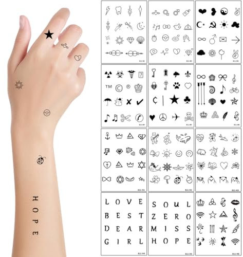 COYUN 12 Feuilles Temporaire Tatouages, Faux Tatouage, Tatouage Ephemere Autocollants, Autocollants, Faux Tatouages Noirs pour Filles, Noires Ephemere Faux Tatouages pour Adultes Hommes et Femmes