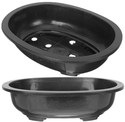 Yardwe Lot de 2 Pots à Bonsaï Ovales en Plastique 30,5x23x8 cm, Jardinières avec Trous de Drainage pour Succulentes Cactus Balcon Jardin