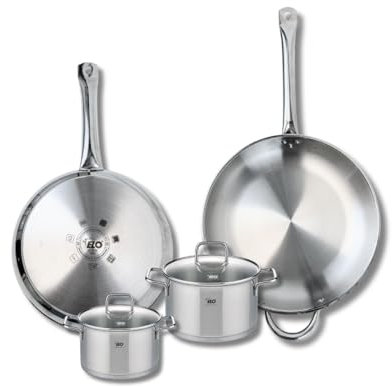 ELO 9508650 Batterie de cuisine 4 pièces, Ensemble de 2 Poêles de cuisson 28 et 32 cm et 2 faitouts 14 et 16 cm Elo Profi Citrin, inox, induction