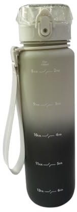 Hydracy Trinkflasche mit Fruchteinsatz - 1L Wasserflasche - BPA-freie Trinkflasche mit Zeitmarkierung Auslaufsichere Sportflasche - Kondensationsfrei für Sport und Outdoor - Farbverlauf Grau Schwarz