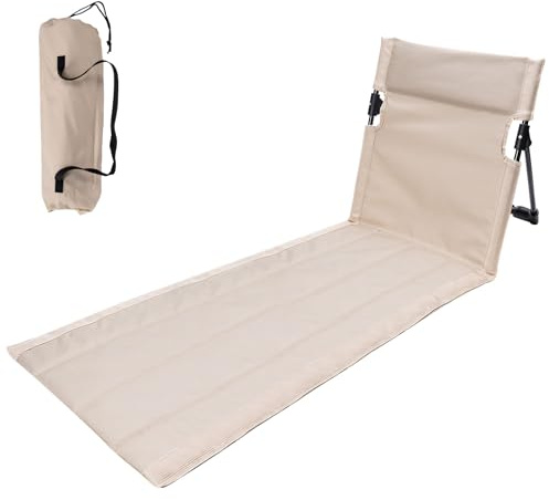 Strandmatte klappbar mit Rückenlehne Verstellbarer, Sonnenliege klappbar Leicht mit Tragegurt und Tasche, Strandliege Faltbar, Liegematte Sonnenmatte für Strand Garten Camping Picknick (Beige Lange)