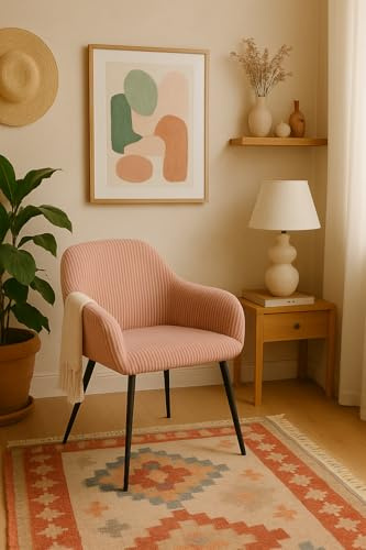 KAYELLES Petit Fauteuil Confortable en Velours Côtelé Miro - (Rose)