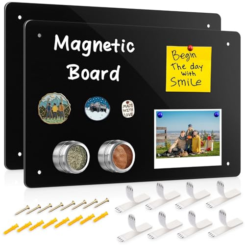 CUHIOY Magnetic Board for Wall 43 x 30cm, A3 Metal Board, Black, 2Pack | Includes Hanging Strips & Screws, Metal Magnet Notice Boards for Spice Jars, Fridge Magnets, Home, Cabinet Bedroom, RV