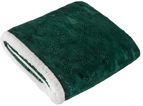 furn. Festive Time Throw – Winter Embossed Soft Sherpa Fleece Decorative Christmas Blanket (Emerald - 140x180cm)