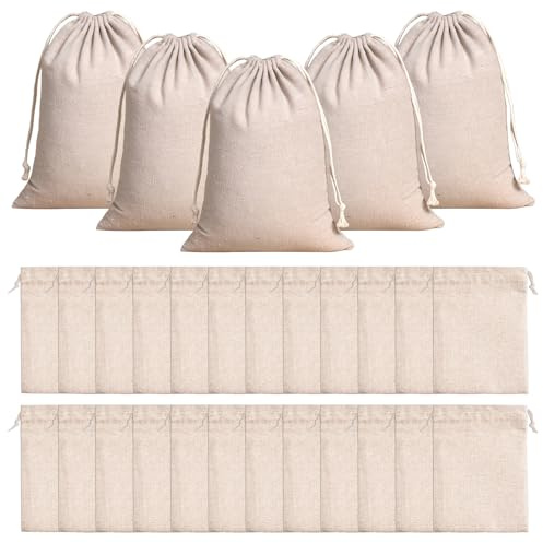 HJYIMYI 24 Pezzi Sacchetti in Cotone con Coulisse,15x20 cm Borsa in Cotone | Sacchetti Stoffa Riutilizzabili Borsa in Cotone con Coulisse di Riempimento,per il Fai Da Te,Ramadan, Calendario dell'Avvento