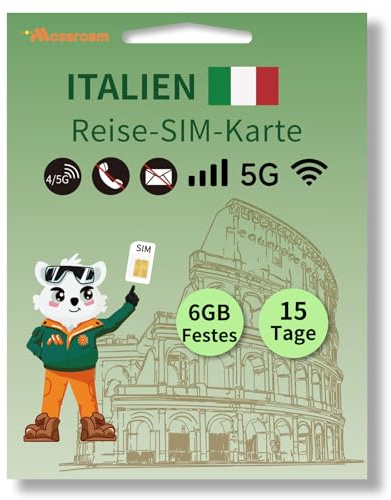 Italien-SIM-Karte mit 6 GB Highspeed-Festnetzdaten für 15 Tage – Prepaid 4G/5G mobiles Internet für Reisen, Arbeit und Studium – Kompatibel mit Allen Telefonen